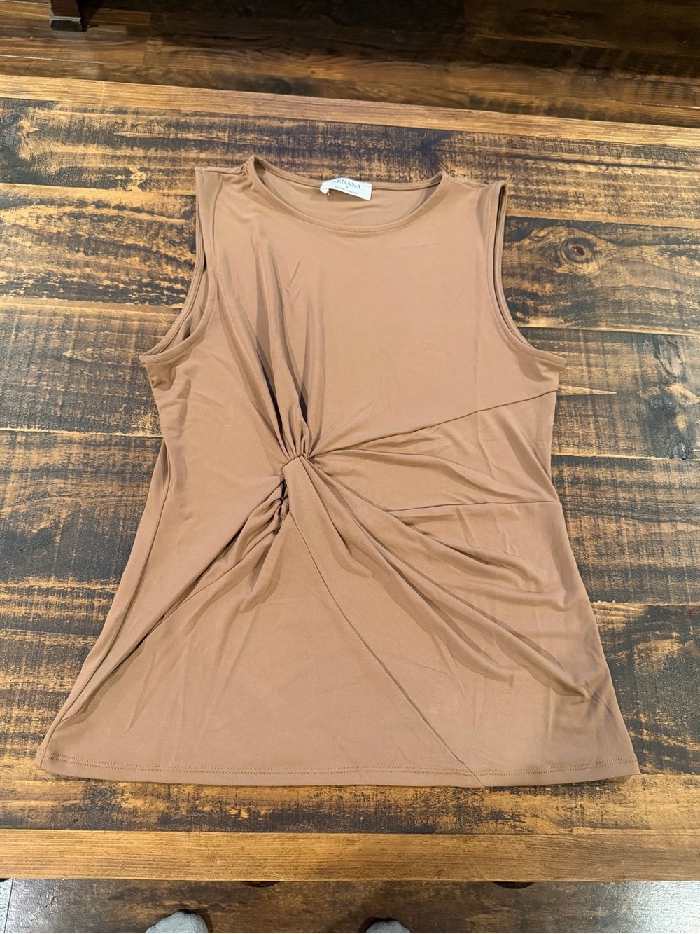 Sleeveless Twist-Front Tank Top - Camel Brown